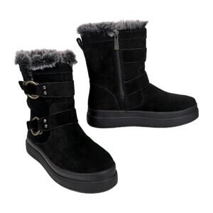 JSLIDES Nelly Waterproof Suede Platform Boots Black Faux Fur Lining Women's 7